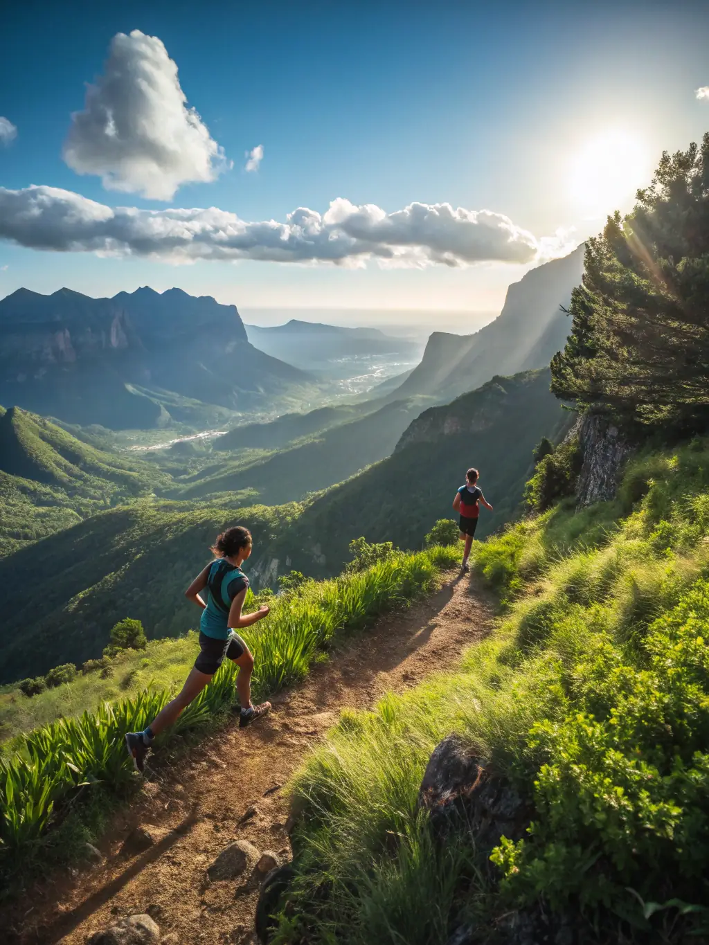 An image of athletes participating in a cross-country race through a scenic landscape, highlighting endurance and determination.