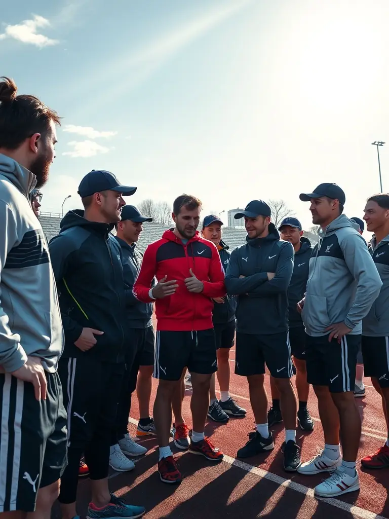 A group of athletes working together during a training session, demonstrating teamwork and collaboration.