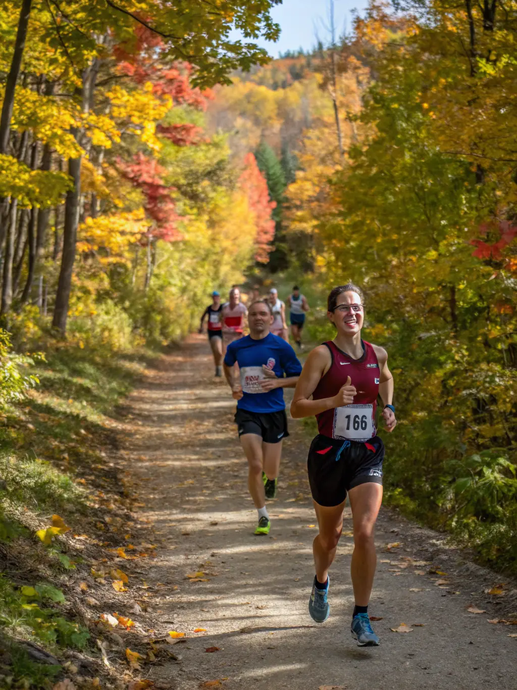 A group of runners participating in a cross-country race through the scenic landscapes of Correze, emphasizing the cross-country program.