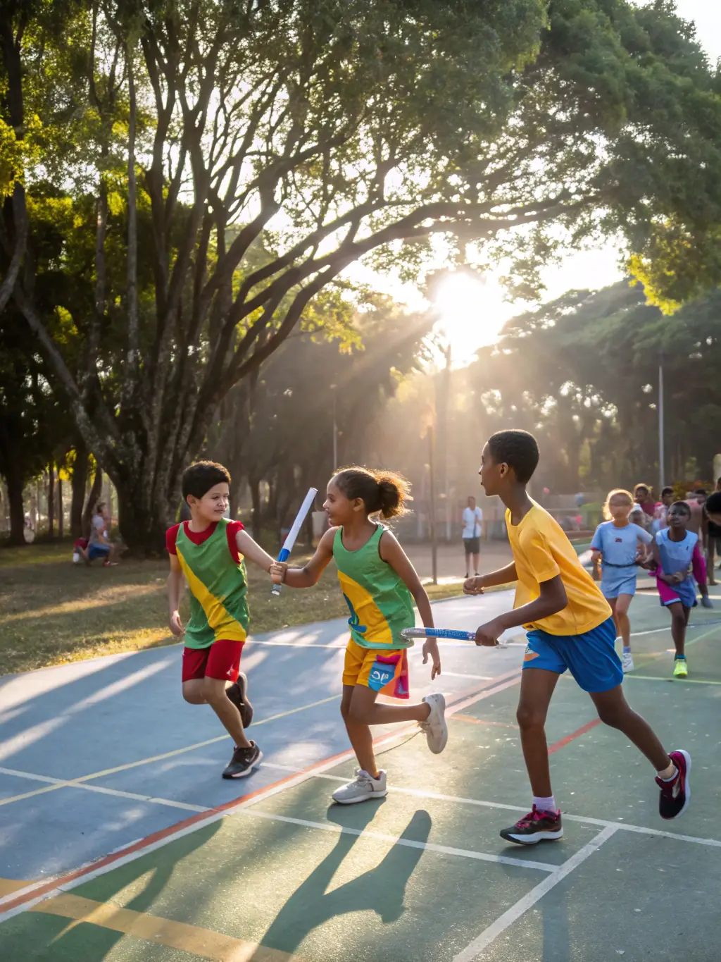 A vibrant image of young athletes participating in a track and field event, showcasing their energy and enthusiasm.
