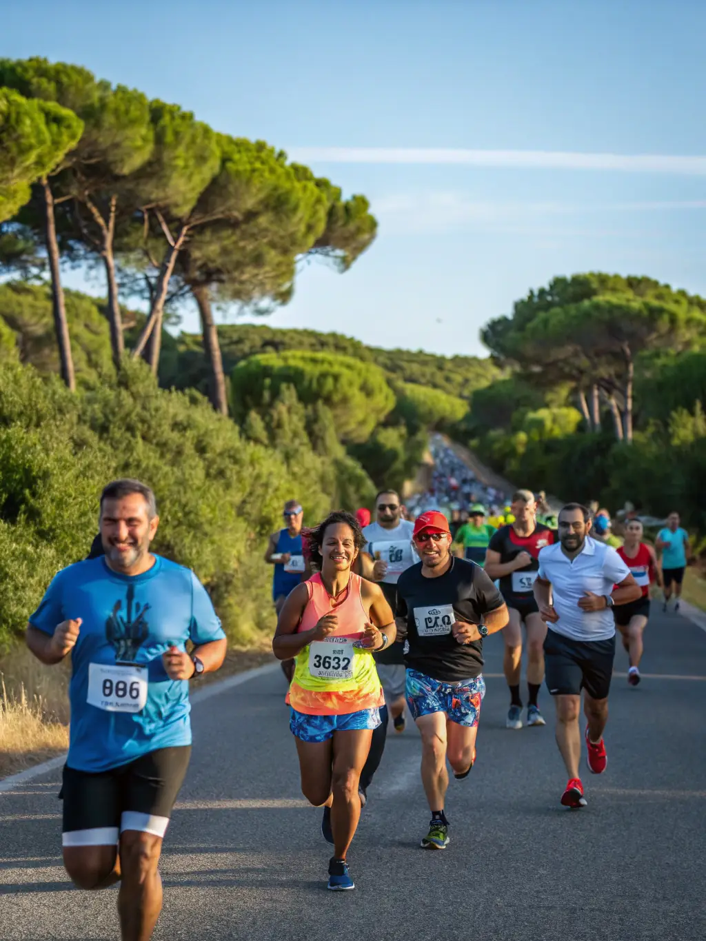 A diverse group of athletes participating in a long-distance running event through the scenic landscapes of Correze.